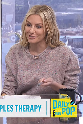 Morgan's pink speckled sweater on E! News Daily Pop