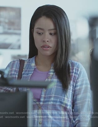 Mariana's plaid tie sleeve blouse on Good Trouble