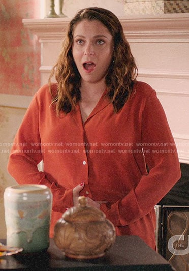 Rebecca's orange button down blouse on Crazy Ex-Girlfriend