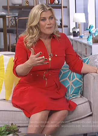 Alison Sweeney's red zip key lock dress on E! News Daily Pop
