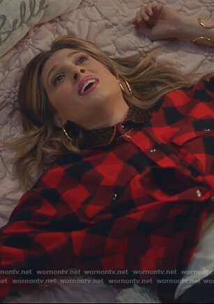 Nomi's red check shirt with leopard collar on Grown-ish