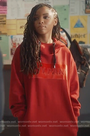 Jazlyn's red Ivy Park sweater dress on Grown-ish