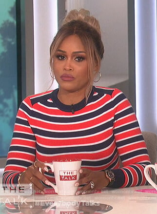 Eve's blue and red striped sweater on The Talk