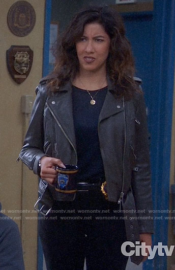 Rosa's leather jacket with d-ring detail on Brooklyn Nine-Nine