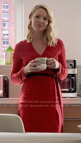 Samantha's red long sleeved dress on Suits