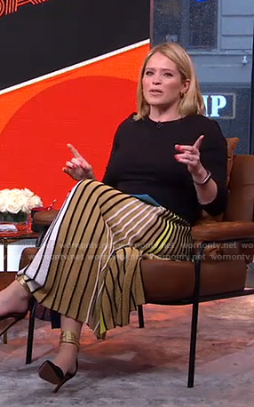 Sara's colorblocked striped midi skirt on GMA Strahan and Sara