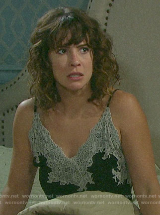 Sarah's black and white lace trim chemise on Days of our Lives