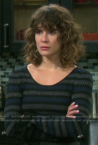 Sarah's metallic striped top on Days of our Lives