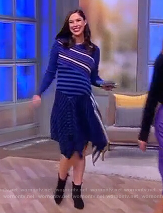 Abby's blue striped asymmetric dress on The View