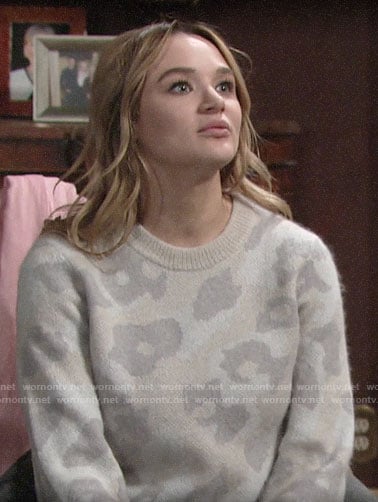 Summer's beige leopard print sweater on The Young and the Restless