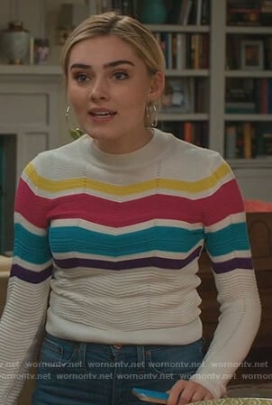 Taylor's white chevron striped sweater on American Housewife