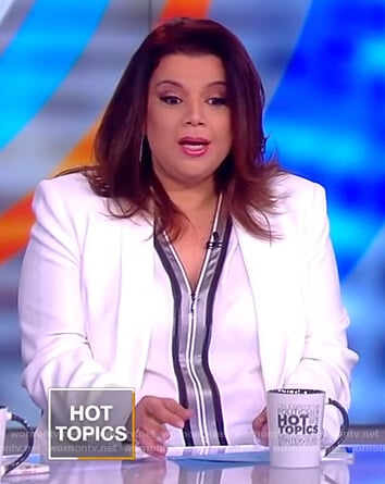 Ana's white contrast trim blouse on The View
