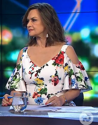 Lisa's white floral cold shoulder dress on The Project