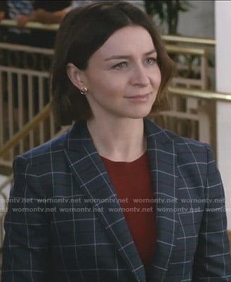 Amelia's navy checked blazer on Grey's Anatomy
