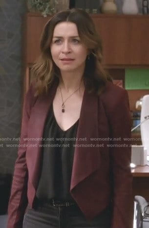 Amelia's red suede shawl collar jacket on Grey's Anatomy
