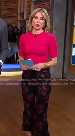 Amy's pink ribbed top and floral pants on Good Morning America