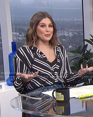 Carissa's black mixed stripe blouse on E! News Daily Pop