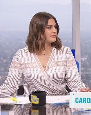 Carissa's striped lace inset wrap top on E! News Daily Pop