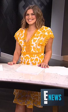 Carissa's yellow and white crochet lace dress on E! News