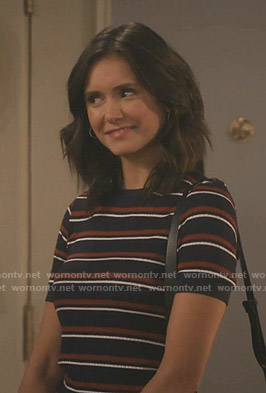 Clem's navy striped ribbed top on Fam