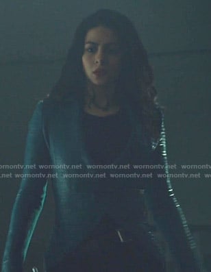 Isabelle's blue pleated leather jacket on Shadowhunters