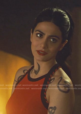 Isabelle's red top with black trim on Shadowhunters