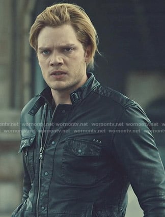 Jace's black zip front leather jacket on Shadowhunters