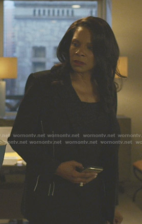 Liz's black side stitching blazer on The Good Fight