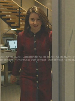 Marissa's red button front dress on The Good Fight
