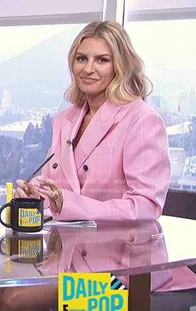Morgan's pink windowpane checked blazer on E! News Daily Pop