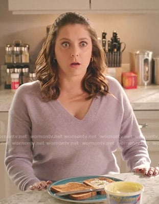 Rebecca's purple v-neck sweater on Crazy Ex-Girlfriend