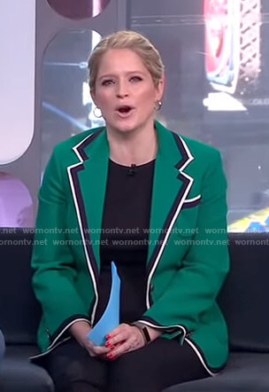 Sara's green contrast trim jacket on GMA Strahan And Sara