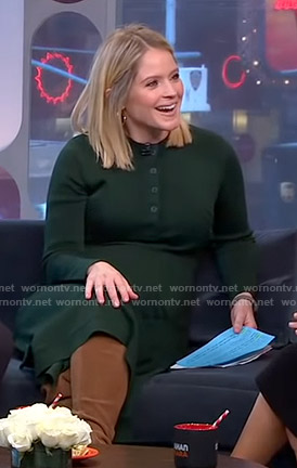 Sara's green knit midi dress on GMA Strahan and Sara