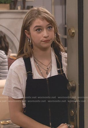 Shannon's navy corduroy overalls on Fam