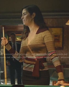 Susan's brown wrap sweater on Whiskey Cavalier