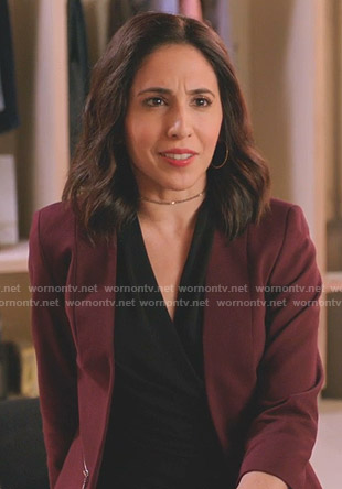 Valencia's maroon zip pocket jacket on Crazy Ex-Girlfriend
