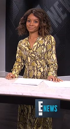 Zuri's yellow snake print wrap dress on E! News