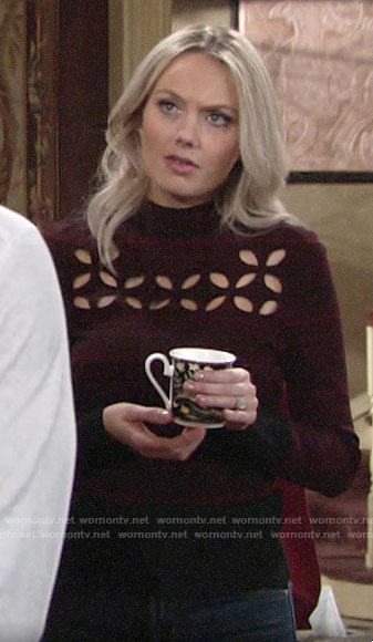 Abby's dark red cutout eyelet sweater on The Young and the Restless