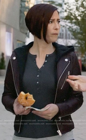 Alex's purple leather hooded moto jacket on Supergirl
