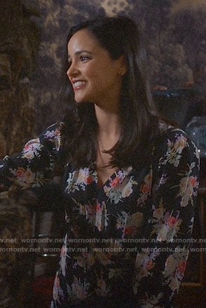 Amy's black floral long sleeved dress on Brooklyn Nine-Nine
