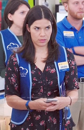 Amy's black floral top on Superstore