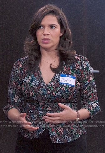 Amy's floral v-neck top on Superstore