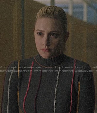 Betty's grey embroidered stripe sweater on Riverdale