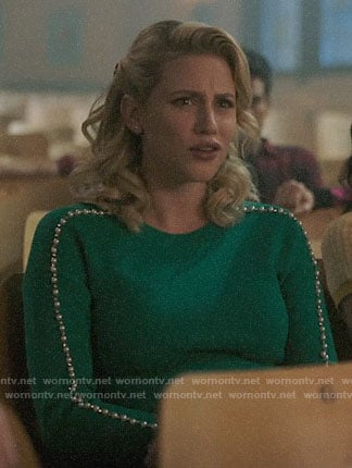Betty's green pearl embellished sweater on Riverdale