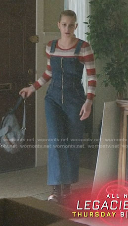 Betty's striped sweater and denim overalls on Riverdale