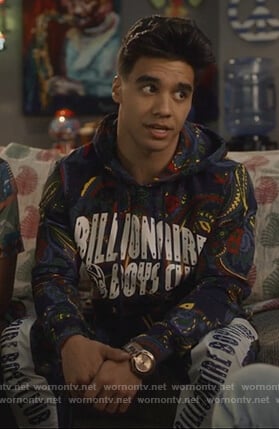 Vivek's paisley print hoodie on Grown-ish