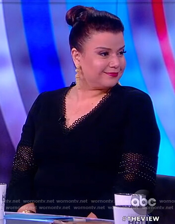 Ana's black eyelet trim top on The View