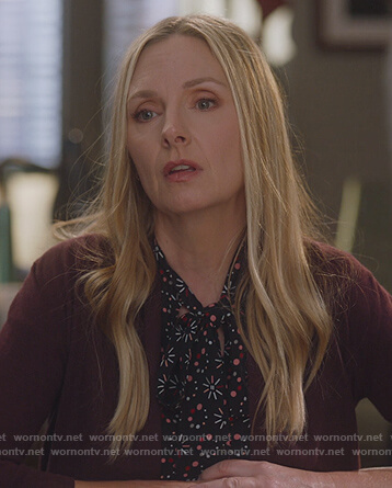 Jill's black floral tie neck top on For the People
