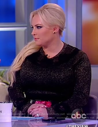Meghan's black metallic sweater and floral skirt on The View