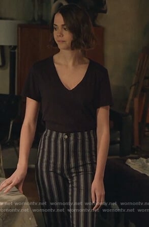 Callie's black striped pants on Good Trouble